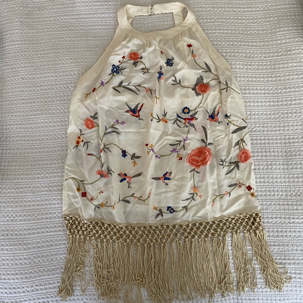 Anthropologie Floral Fringe Halter Top - NWOT!